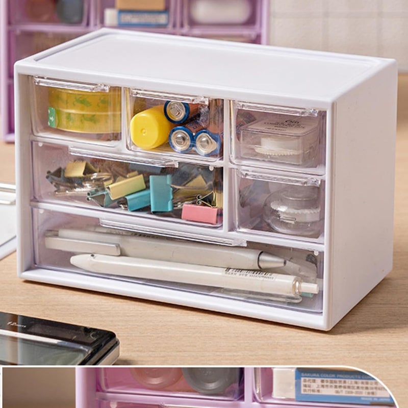 LIPCHEEGO 6 Pcs Small Drawer Organizer for Desk, Mini Desktop Drawer Organizer with 6 Clear Drawers, Plastic Desktop Craft Storage Box for Desk Office School Home 7.1" x 3. 8" x 4.6" (White) - Image 4